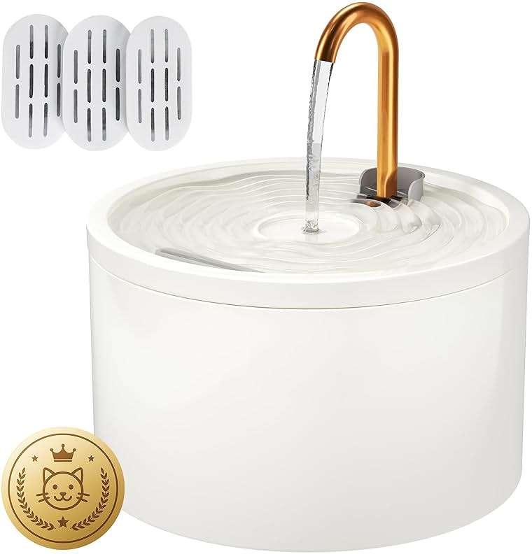 DOOOB Ceramic Cat Water Fountain, 2.1L/71oz Ceramic Cat Fountain, Automatic Ceramic Water Fountain for Cats, Pet Water Fountain with Ultra-Quiet Pump and 3 Filters & 3 Sponges (White) - Image 1