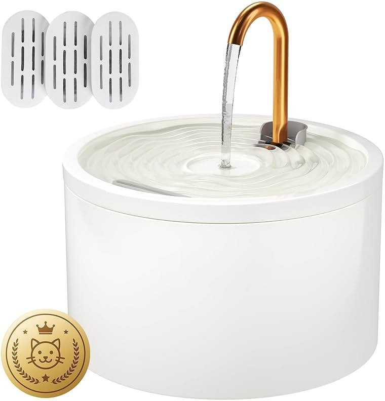 DOOOB Ceramic Cat Water Fountain, 2.1L/71oz Ceramic Cat Fountain, Automatic Ceramic Water Fountain for Cats, Pet Water Fountain with Ultra-Quiet Pump and 3 Filters & 3 Sponges (White) - Product Image