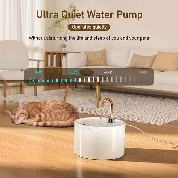DOOOB Ceramic Cat Water Fountain, 2.1L/71oz Ceramic Cat Fountain, Automatic Ceramic Water Fountain for Cats, Pet Water Fountain with Ultra-Quiet Pump and 3 Filters & 3 Sponges (White) - Image 3