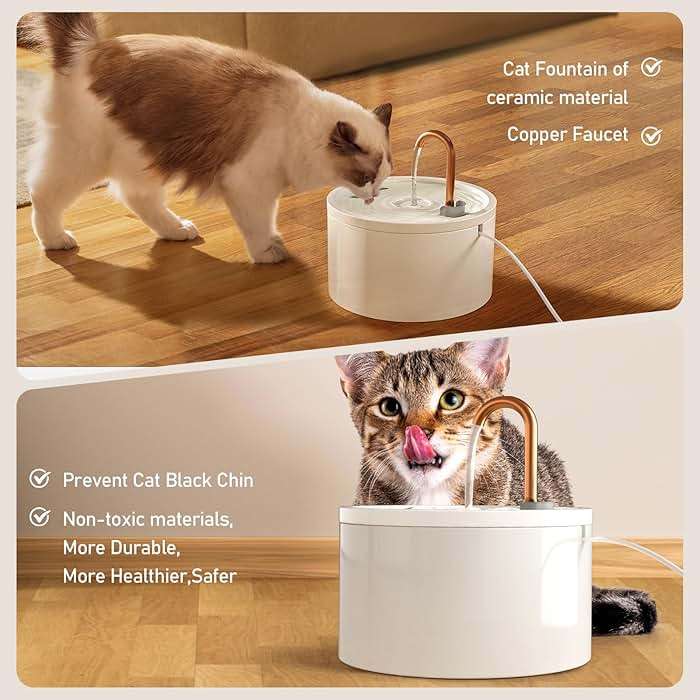 DOOOB Ceramic Cat Water Fountain, 2.1L/71oz Ceramic Cat Fountain, Automatic Ceramic Water Fountain for Cats, Pet Water Fountain with Ultra-Quiet Pump and 3 Filters & 3 Sponges (White) - Image 4