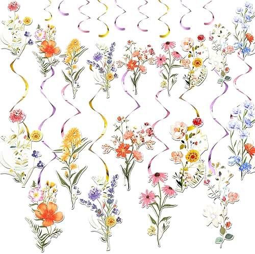 Trandraft 36 Pcs Wildflower Hanging Swirl Decorations Birthday Party Banners Baby Shower Party Decorations Hanging Streams Swirls for Baby Shower Gender Reveal Bridal Home Classroom Themed Supplies - Product Image