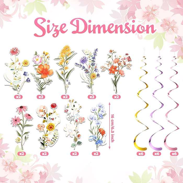 Trandraft 36 Pcs Wildflower Hanging Swirl Decorations Birthday Party Banners Baby Shower Party Decorations Hanging Streams Swirls for Baby Shower Gender Reveal Bridal Home Classroom Themed Supplies - Image 2