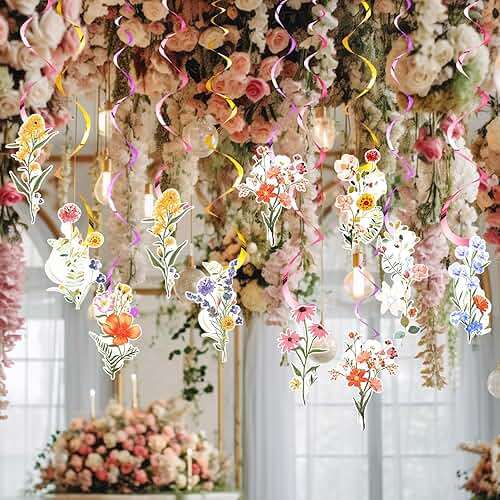 Trandraft 36 Pcs Wildflower Hanging Swirl Decorations Birthday Party Banners Baby Shower Party Decorations Hanging Streams Swirls for Baby Shower Gender Reveal Bridal Home Classroom Themed Supplies - Image 3