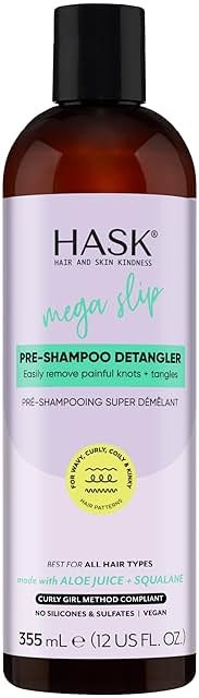 HASK Mega Slip Pre-Shampoo Detangler with Aloe Juice & Squalane for Wavy, Curly, Coily & Kinky Hair, Moisturizes, Adds Slip, Reduces Breakage, Vegan, Sulfate-Free, Cruelty-Free – 12 fl oz - Product Image