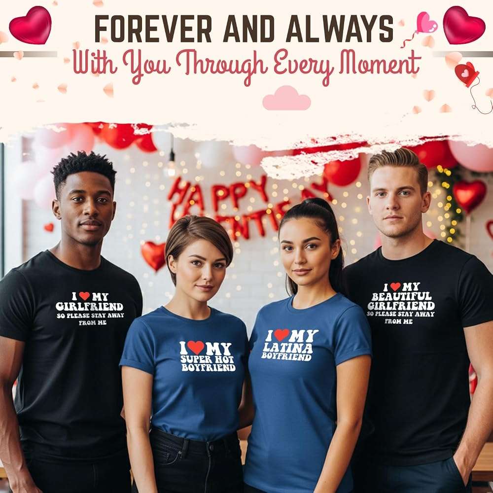 I Love My Girlfriend T Shirt for Men Heart Graphic T-Shirt Romantic Casual Novelty Valentine Tee Couples Clothing - Image 2