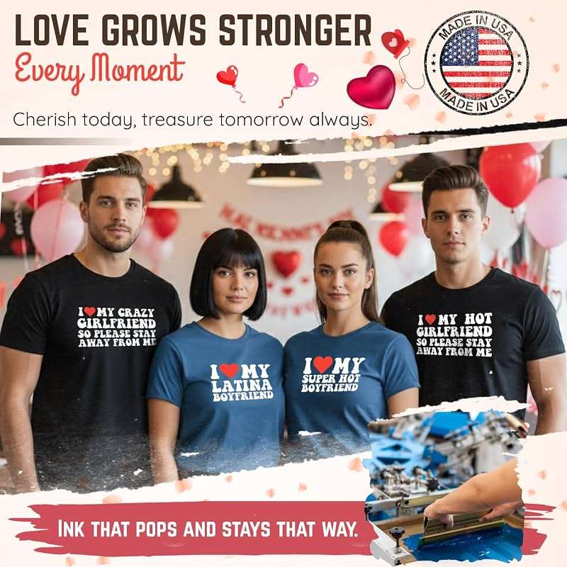 I Love My Girlfriend T Shirt for Men Heart Graphic T-Shirt Romantic Casual Novelty Valentine Tee Couples Clothing - Image 5