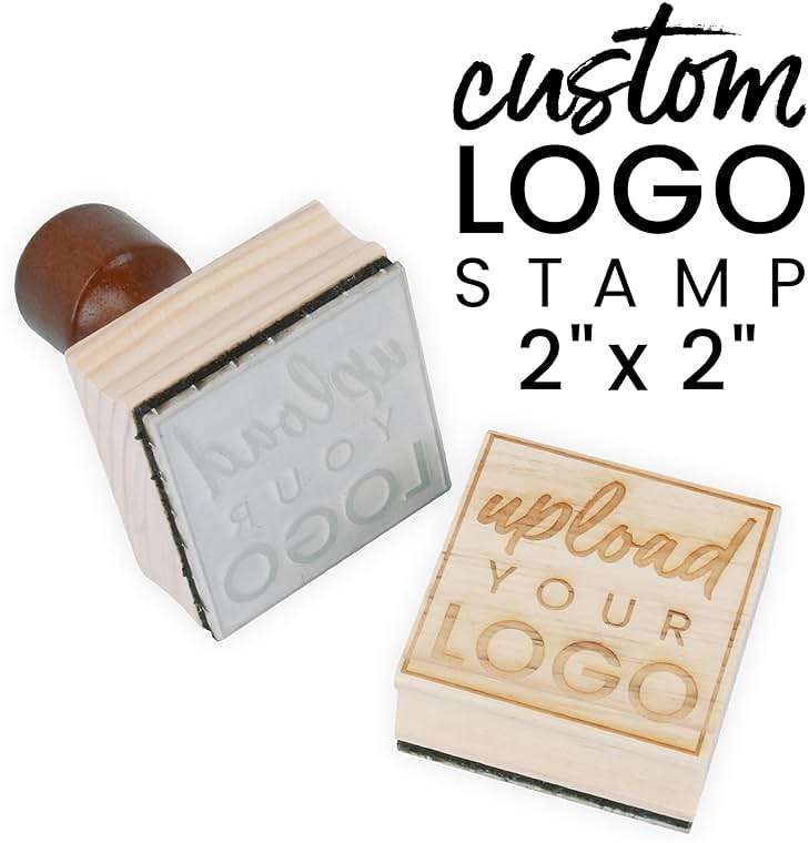 ExcelMark Custom Logo Stamp - Personalized Wood Rubber Stamp - Upload Your Own Image (2"x2") - Image 1