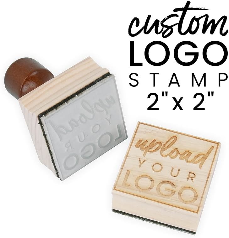 ExcelMark Custom Logo Stamp - Personalized Wood Rubber Stamp - Upload Your Own Image (2"x2") - Product Image
