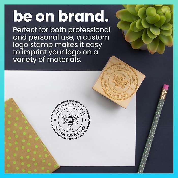 ExcelMark Custom Logo Stamp - Personalized Wood Rubber Stamp - Upload Your Own Image (2"x2") - Image 4