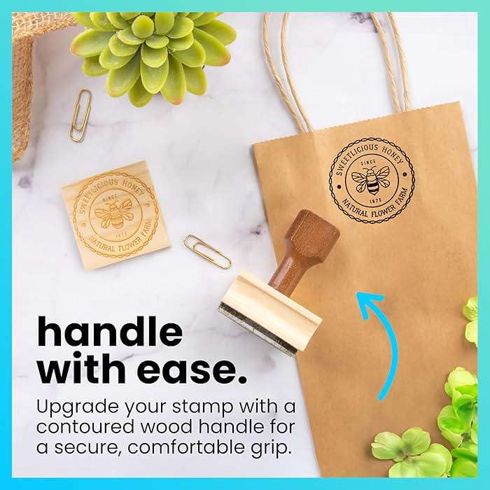 ExcelMark Custom Logo Stamp - Personalized Wood Rubber Stamp - Upload Your Own Image (2"x2") - Image 6