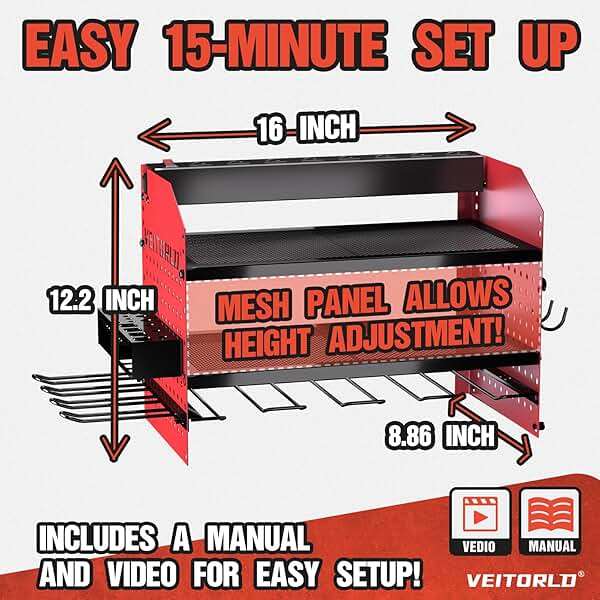 Power Tool Organizer with Charging Station, Heavy Duty Modular Wall Mount Rack for Garage & Shed Organization, 4 Drill Holders, Fathers Day Anniversary Birthday Gifts for Men Dad Him Husband(Red) - Image 6