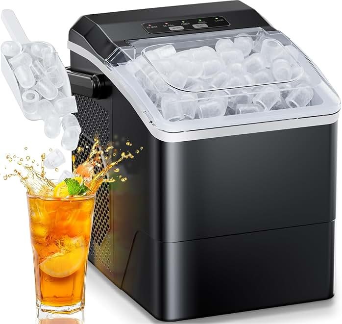 HOMEZAY Ice Maker Countertop, 9 Cubes Ready in 6 Mins, 26 lbs per Day, Ice Machine with 2 Ice Sizes and Self-Cleaning, Portable Ice Maker with Handle for Home, Kitchen, Camping, RV, Office, Black - Product Image