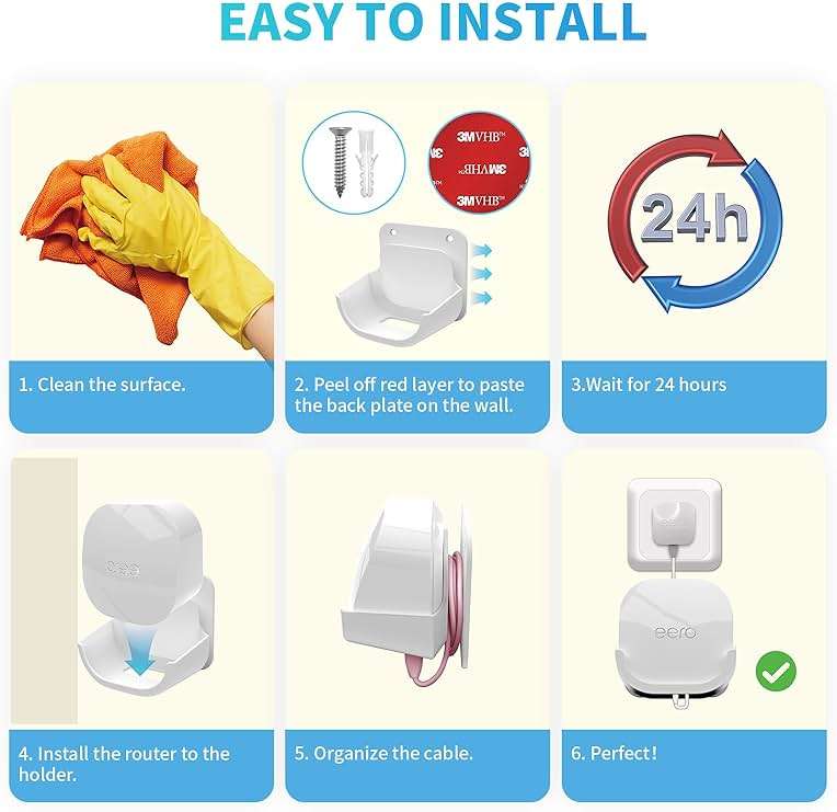 2Pack Wall Mount Holder for eero 6 Plus 6+ and eero 6 Router Mesh Wi-Fi System,Wall Mount Stand Bracket for eero 6 Plus and eero 6 tri-Band Mesh,Wall Bracket for eero 6+ Extender Router Wire Organizer - Image 7