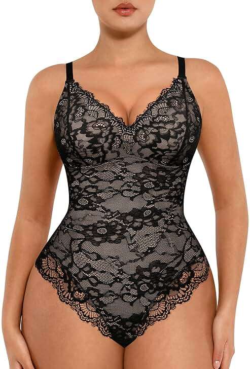 FeelinGirl Shapewear Bodysuits for Women Lace Shapewear Tummy Control V-Neck Sleeveless Bodysuit Tops Jumpsuit - Image 1