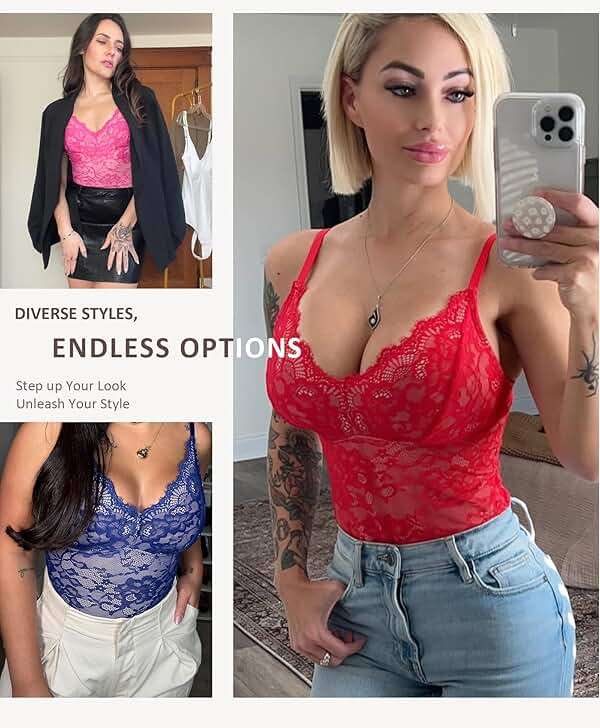 FeelinGirl Shapewear Bodysuits for Women Lace Shapewear Tummy Control V-Neck Sleeveless Bodysuit Tops Jumpsuit - Image 2
