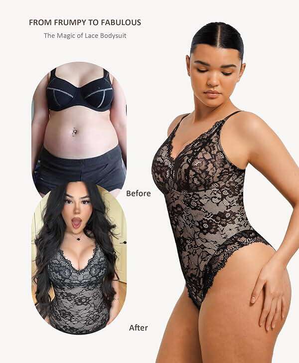 FeelinGirl Shapewear Bodysuits for Women Lace Shapewear Tummy Control V-Neck Sleeveless Bodysuit Tops Jumpsuit - Image 4