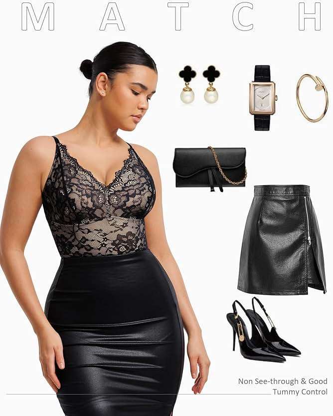FeelinGirl Shapewear Bodysuits for Women Lace Shapewear Tummy Control V-Neck Sleeveless Bodysuit Tops Jumpsuit - Image 6