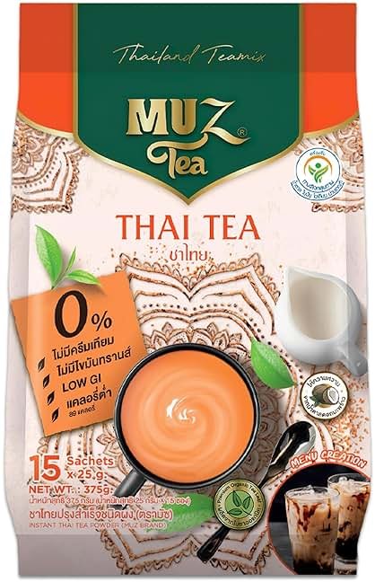 MuzTea Thai Tea Mix Milk Tea Powder 3 in 1 Instant Thai Tea Drink Packets Authentic Assam Tea Leaves For Hot Ice Tea, No Artificial Color 15 Sachets (Thai Milk Tea) - Product Image