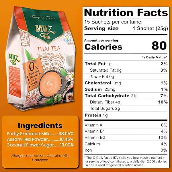 MuzTea Thai Tea Mix Milk Tea Powder 3 in 1 Instant Thai Tea Drink Packets Authentic Assam Tea Leaves For Hot Ice Tea, No Artificial Color 15 Sachets (Thai Milk Tea) - Image 2
