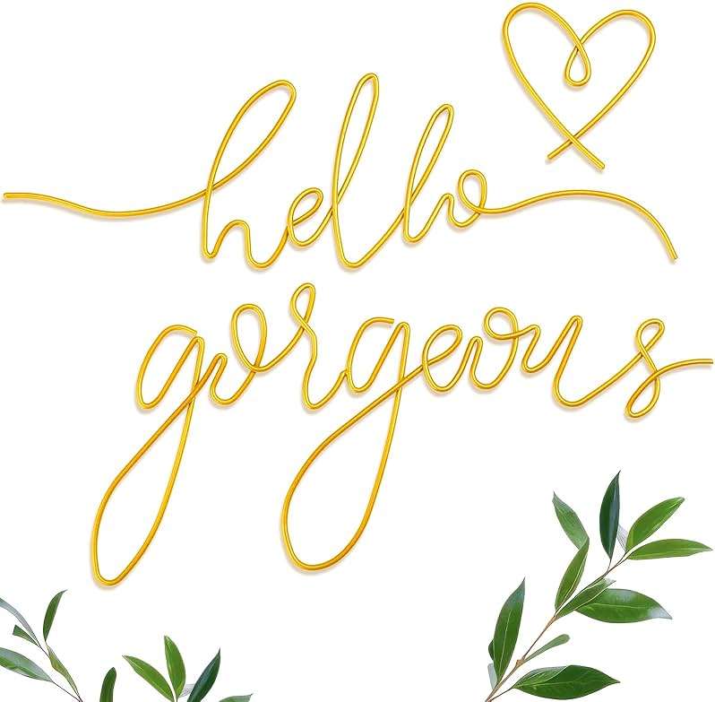 Hicarer Metal Hello Gorgeous Wall Art Minimalist Decor for Bedroom Bathroom Living Room Dressing Room Salon Office Home Decorations Easy to Install Wall Decor(Gold,Classic Style) - Image 1