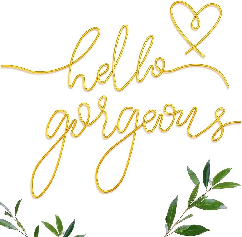 Hicarer Metal Hello Gorgeous Wall Art Minimalist Decor for Bedroom Bathroom Living Room Dressing Room Salon Office Home Decorations Easy to Install Wall Decor(Gold,Classic Style) - Product Image