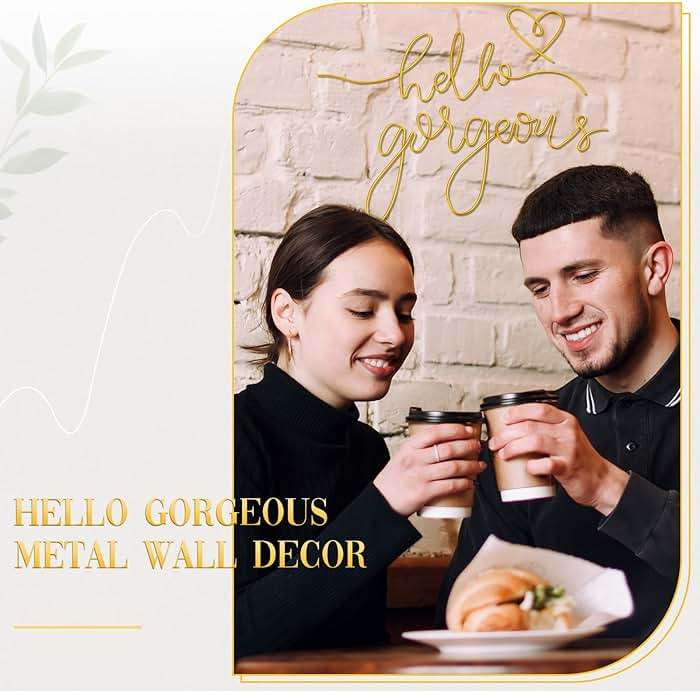 Hicarer Metal Hello Gorgeous Wall Art Minimalist Decor for Bedroom Bathroom Living Room Dressing Room Salon Office Home Decorations Easy to Install Wall Decor(Gold,Classic Style) - Image 6
