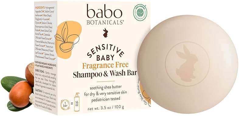 Babo Botanicals Sensitive Baby Fragrance-Free 2-in-1 Shampoo & Wash Bar - Shea Butter, Calendula & Aloe Vera - EWG Verified - Cruelty-Free - Vegan - Pediatrician Tested - For Babies & Kids - Image 1
