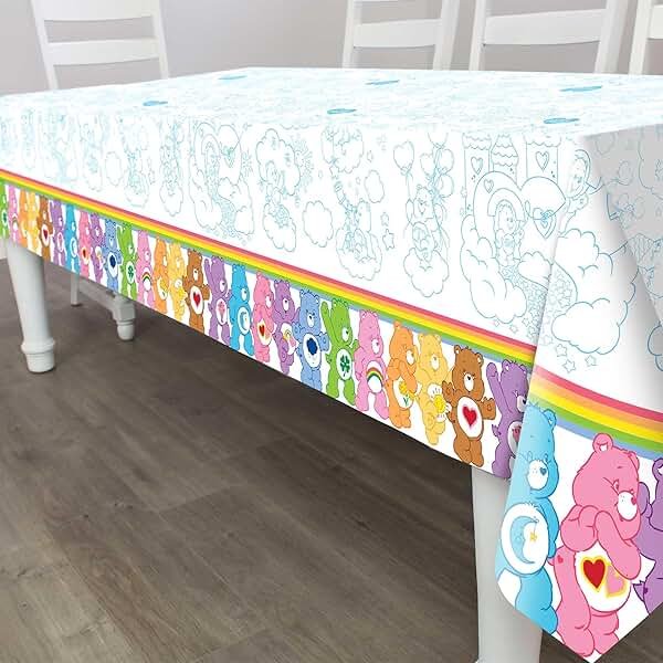 Prime Party Care Bears Plastic Table Cover - 54" x 108" Disposable Plastic Tablecloth- Perfect for Kids' Birthday Parties, Baby Showers, Family Gatherings, and 80s Themed Events - Product Image