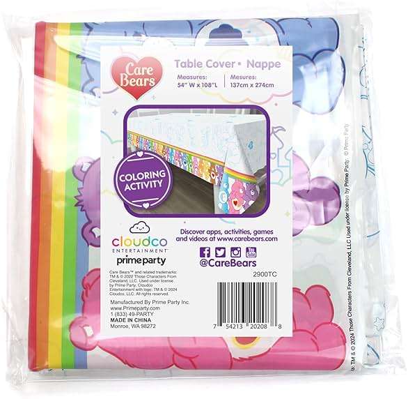 Prime Party Care Bears Plastic Table Cover - 54" x 108" Disposable Plastic Tablecloth- Perfect for Kids' Birthday Parties, Baby Showers, Family Gatherings, and 80s Themed Events - Image 2