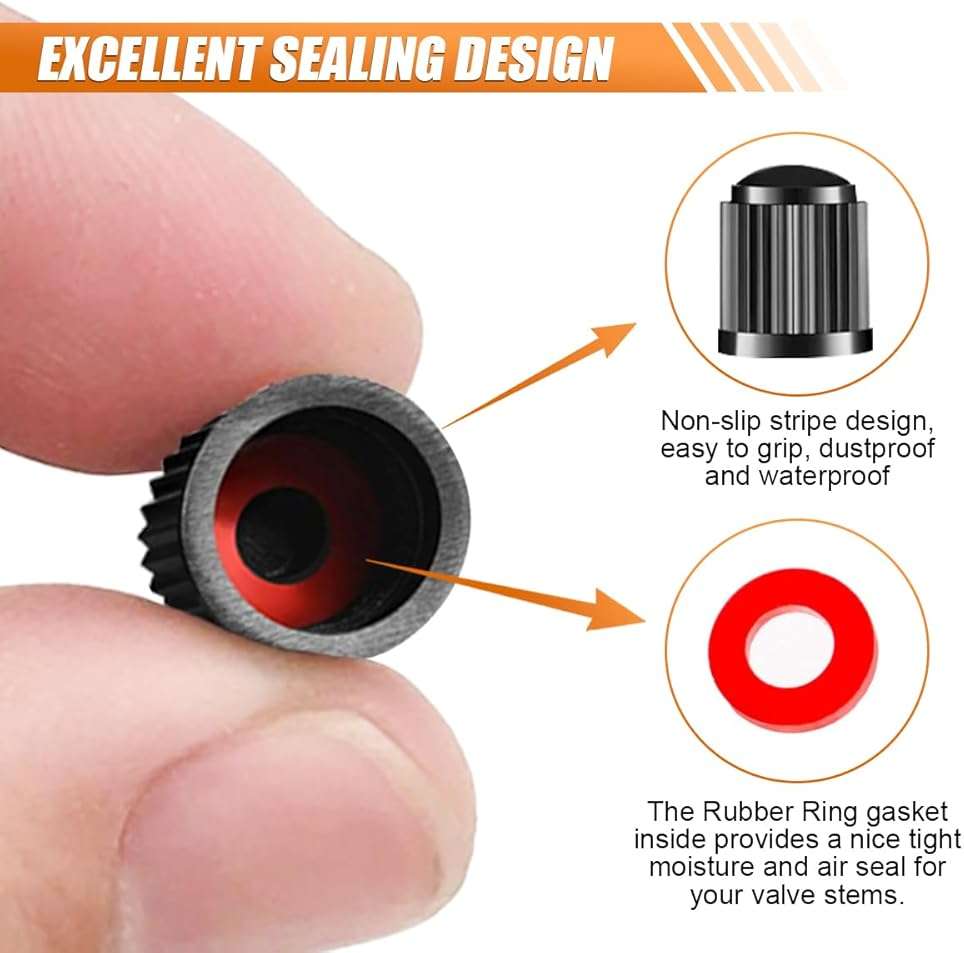 KITUREK Tire Valve Dust Covers, Automotive Tire Valve Stem Caps with O Rubber Ring, Car Air Caps Stem Covers, Universal Plastic Tire Caps for Bicycles, Cars, Trucks and Motorcycles (Black, 8PCS) - Image 3