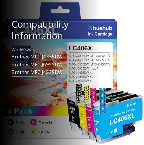 LC406XL Ink Cartridges High Yield Replacement for Brother LC406 LC406 XL 406XL Ink Cartridges for MFC-J4335DW MFC-J4345DW MFC-J4535DW MFC-J5855DW MFC-J6555DW MFC-J6955DW MFC-J5955DW Printer, 4 Pack - Image 3