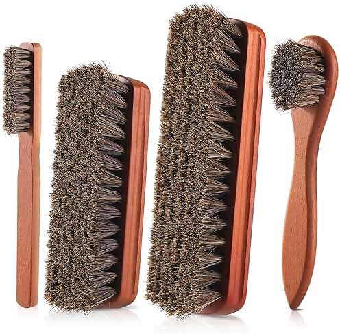 YEHFHSU 4 Pcs Shoe Brush, Boot Brush, Horse Hair Brush for Leather, Shoe Polish Brush, Professional Leather Shoe Care Brushes, Horsehair Shoe Shine Brush Cleaning Brush Care Clean Dauber Applicators - Image 1