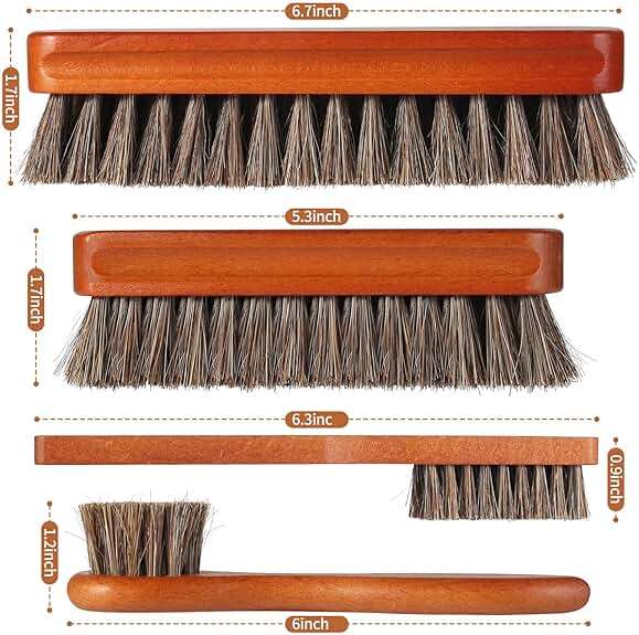 YEHFHSU 4 Pcs Shoe Brush, Boot Brush, Horse Hair Brush for Leather, Shoe Polish Brush, Professional Leather Shoe Care Brushes, Horsehair Shoe Shine Brush Cleaning Brush Care Clean Dauber Applicators - Image 2