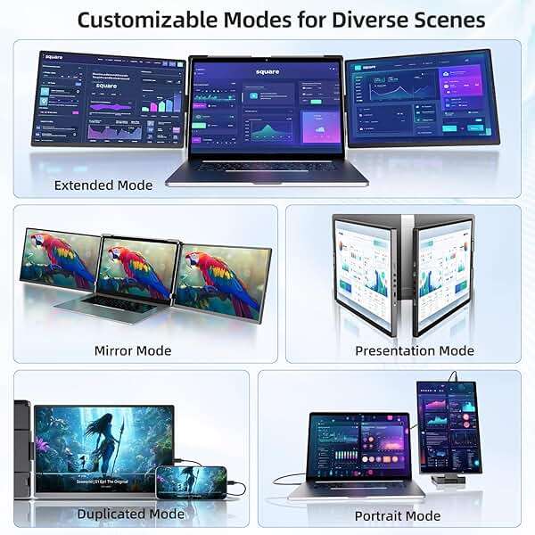 Pitycbo Laptop Screen Extender Monitor Portable - 2.5K Triple Laptop Screen Extender, Plug and Play Multiple Screens Extended Fits 13-17.3 Inch Laptops Compatible with, Windows, Chrome, Dex - Image 6