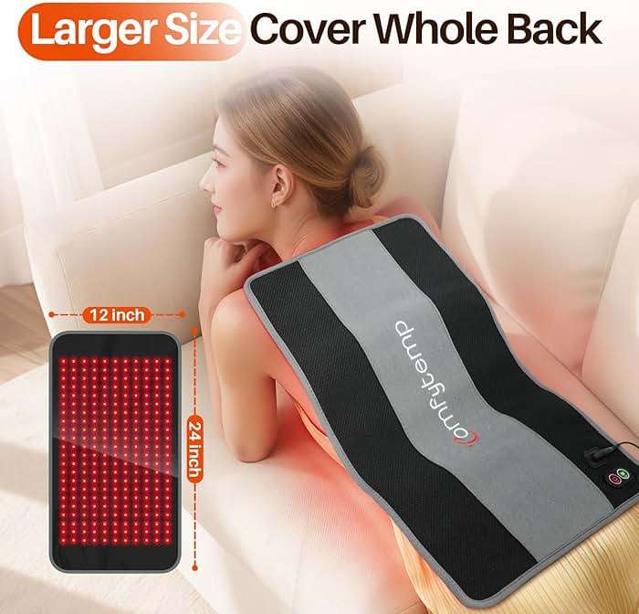 Comfytemp Red Light Therapy Pad for Body, Wearable Near Infrared Light Wrap, 660nm & 850nm Light Pad for Back Joint Muscle, Gifts for Mom Women Men, 24’’ x 12’’ - Image 2