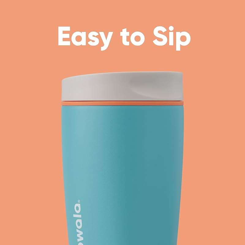 Owala SmoothSip Slider Insulated Stainless Steel Coffee Tumbler, Reusable Iced Coffee Cup, Hot Coffee Travel Mug, BPA Free 20 oz, Grey/Blue (Beachy Breeze) - Image 2