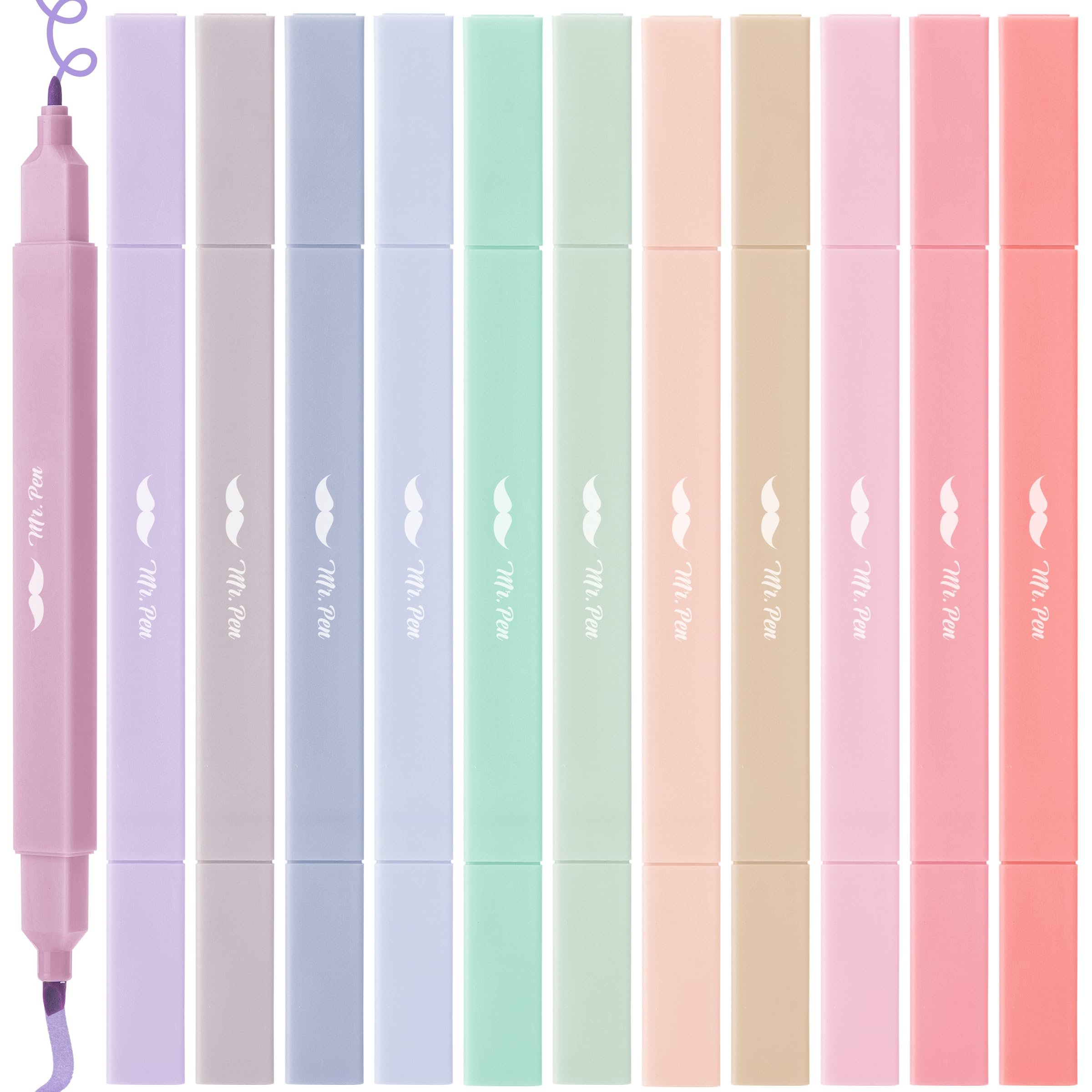 Mr. Pen- Dual Tip Aesthetic Highlighters, 12 pcs, Chisel & Fine Tip, Cute Highlighters Assorted Colors for Journaling, Highlighting, Underlining, Fast Dry, Back to School Supplies - Product Image