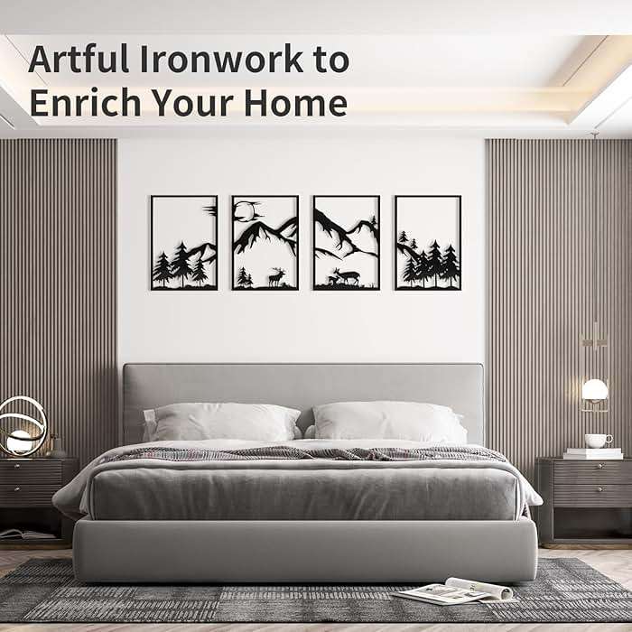 LONGKING 4 Pack Metal Wall Art, Mountain Iron Wall Sculpture, Art Wall Décor for Office, Dining Room, Living Room, Bedroom (Black, 17 x 12 in) - Image 3