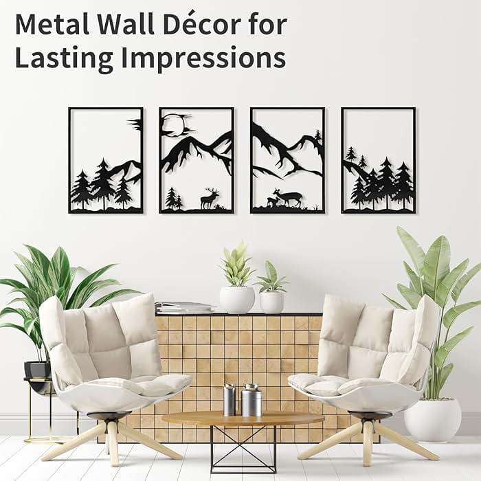 LONGKING 4 Pack Metal Wall Art, Mountain Iron Wall Sculpture, Art Wall Décor for Office, Dining Room, Living Room, Bedroom (Black, 17 x 12 in) - Image 4