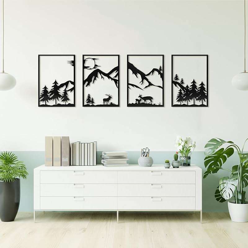 LONGKING 4 Pack Metal Wall Art, Mountain Iron Wall Sculpture, Art Wall Décor for Office, Dining Room, Living Room, Bedroom (Black, 17 x 12 in) - Image 8