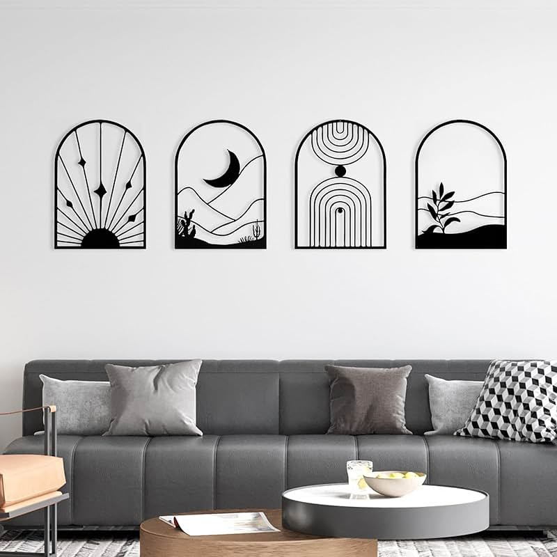 WOWSTAR 4 Pcs Black Large Metal Wall Art, 17x12 Inch Modern Minimalist Iron Wall Sculpture, 3D Textured Art Wall Décor for Living Room, Dining Room, Bedroom, Office - Product Image