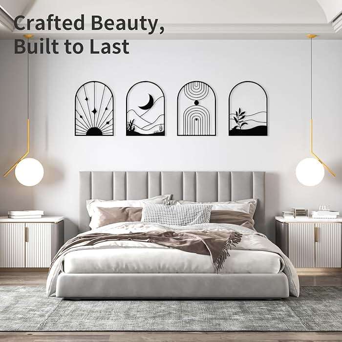 WOWSTAR 4 Pcs Black Large Metal Wall Art, 17x12 Inch Modern Minimalist Iron Wall Sculpture, 3D Textured Art Wall Décor for Living Room, Dining Room, Bedroom, Office - Image 2