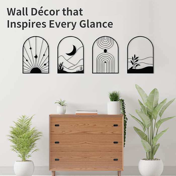 WOWSTAR 4 Pcs Black Large Metal Wall Art, 17x12 Inch Modern Minimalist Iron Wall Sculpture, 3D Textured Art Wall Décor for Living Room, Dining Room, Bedroom, Office - Image 4