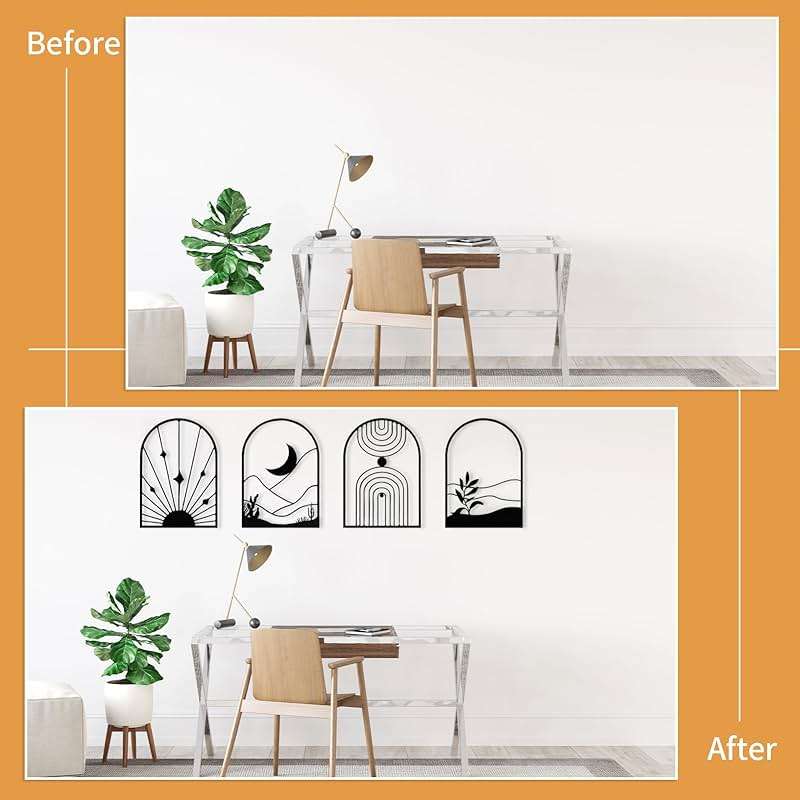 WOWSTAR 4 Pcs Black Large Metal Wall Art, 17x12 Inch Modern Minimalist Iron Wall Sculpture, 3D Textured Art Wall Décor for Living Room, Dining Room, Bedroom, Office - Image 5