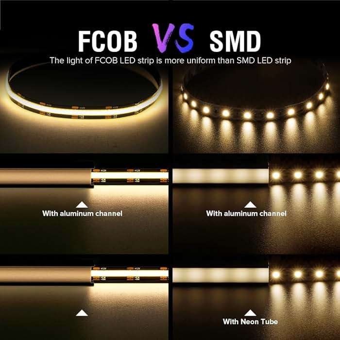 BTF-LIGHTING FCOB CCT COB LED Strip Tunable 2700K-6500K DC24V 16.4FT 640LED/m CRI 90+ Flexible High Density Dimmable LED Light Black PCB for Bedroom Indoor Decor(No Adapter or Controller) - Image 6