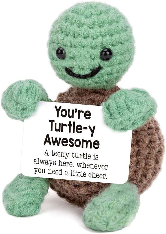 Mini Funny Turtle Gifts Fathers Day Teacher Appreciation Graduation Back to School Nurses Week, Birthday Gifts for Women Men Her Him, Small Cute Stuff Things, Emotional Positive Crochet Turtle Decor - Image 1