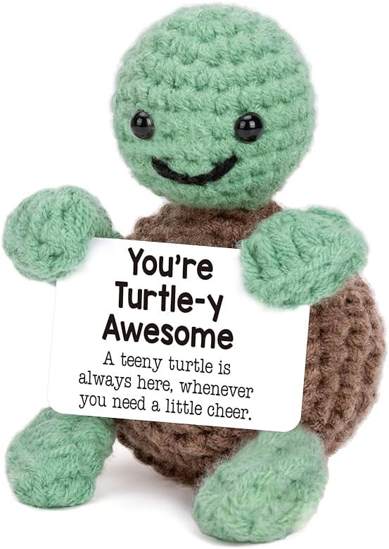 Mini Funny Turtle Gifts Fathers Day Teacher Appreciation Graduation Back to School Nurses Week, Birthday Gifts for Women Men Her Him, Small Cute Stuff Things, Emotional Positive Crochet Turtle Decor - Product Image