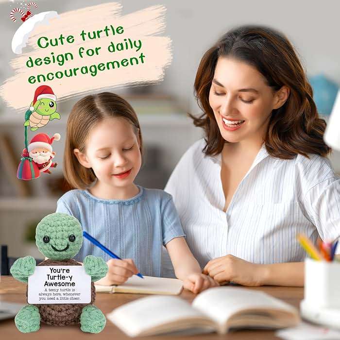 Mini Funny Turtle Gifts Fathers Day Teacher Appreciation Graduation Back to School Nurses Week, Birthday Gifts for Women Men Her Him, Small Cute Stuff Things, Emotional Positive Crochet Turtle Decor - Image 2