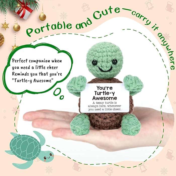 Mini Funny Turtle Gifts Fathers Day Teacher Appreciation Graduation Back to School Nurses Week, Birthday Gifts for Women Men Her Him, Small Cute Stuff Things, Emotional Positive Crochet Turtle Decor - Image 3