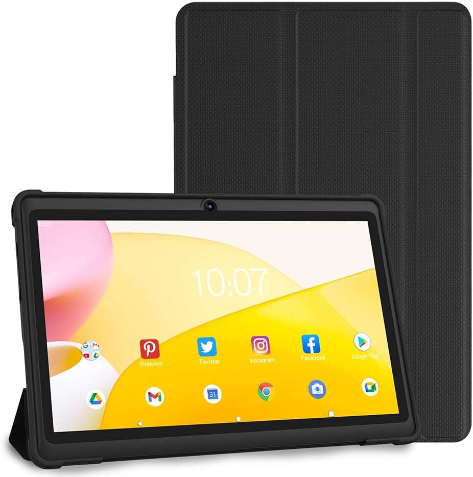 NEWISION 7 Inch Tablet with Case, Quad Core Android Tablets, 4GB RAM 32GB ROM 512GB Expand, 1024x600 IPS HD Display, 3500mAh,Dual Camera, USB C Tablet PC (Black) - Image 1